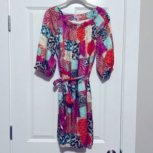 Lilly Pulitzer keating dress, size 2, 100% silk, fully lined, with tie belt.